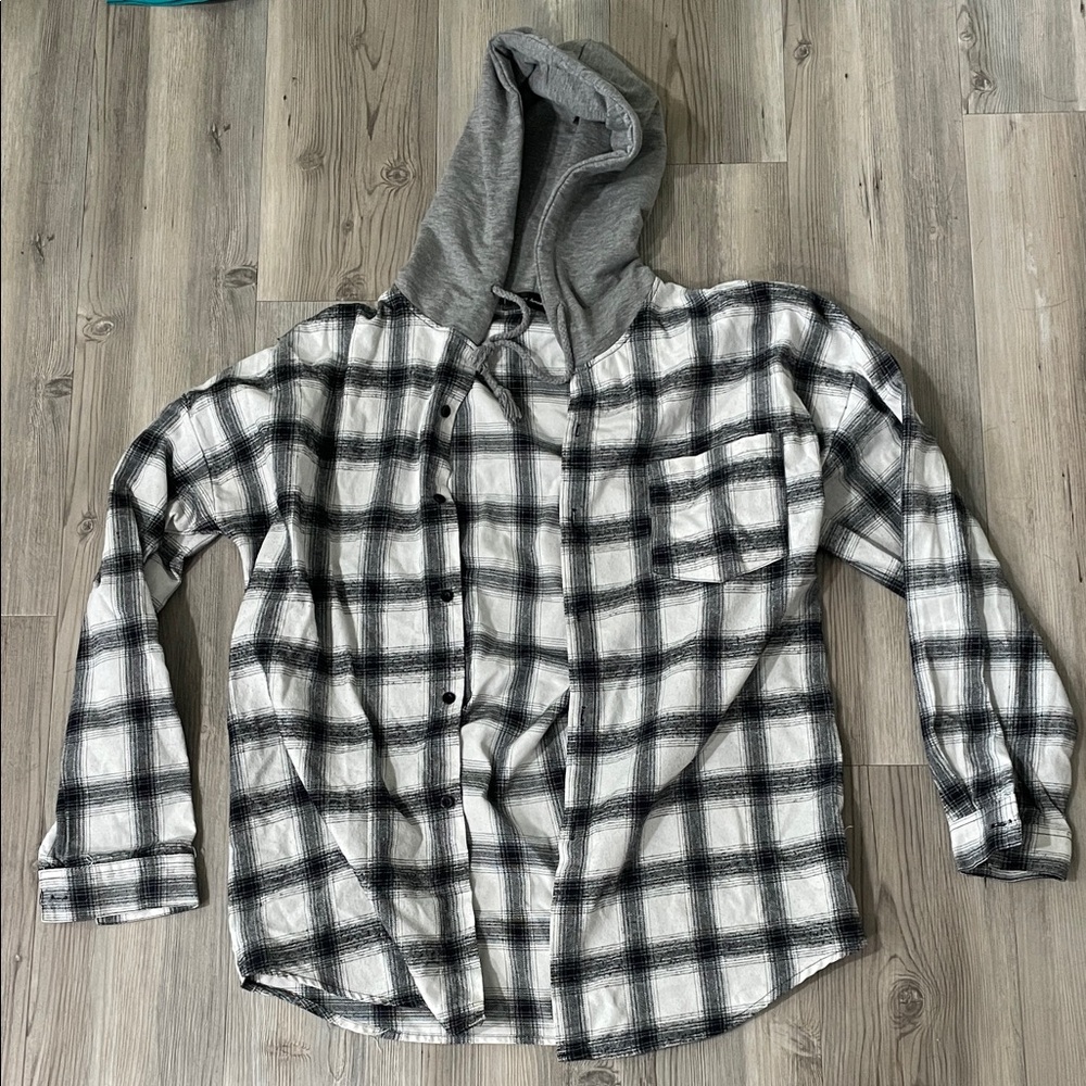 Plaid Button-Up Shirt with Hood